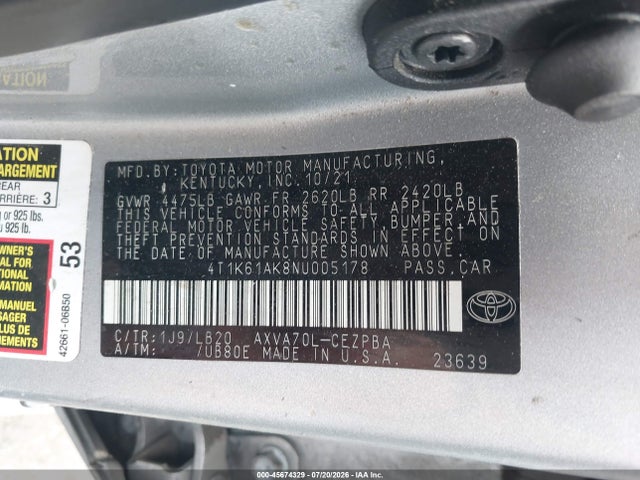 Toyota CAMRY XSE 2022 4T1K61AK8NU005178 Image 9