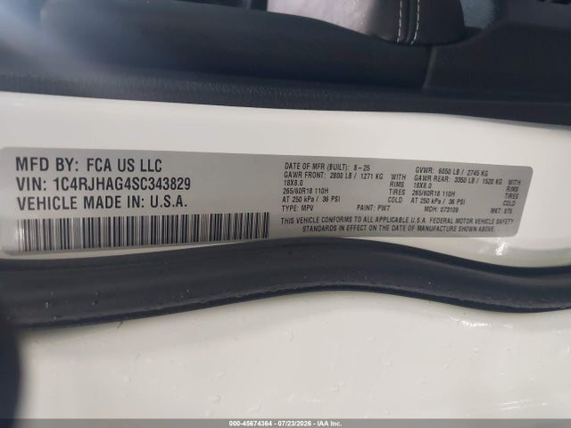 Продажа на аукционе авто 2025 Jeep Grand Cherokee Laredo X 4x4, vin: 1C4RJHAG4SC343829, номер лота: 45674364
