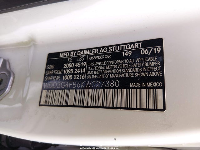 Auction sale of the 2019 Mercedes-benz A 220 4matic, vin: WDD3G4FB6KW027380, lot number: 45674367