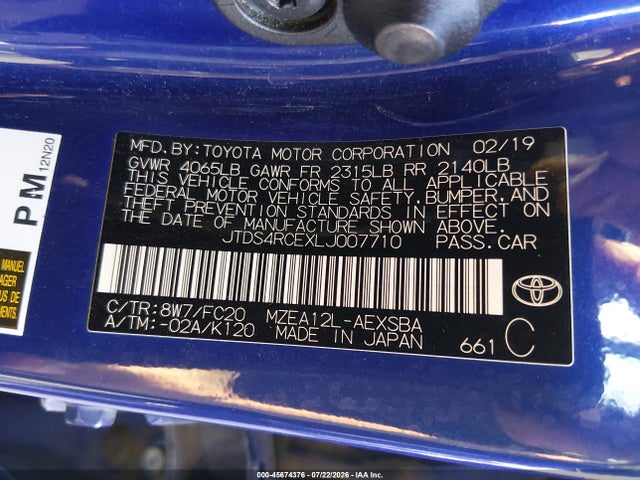 Toyota COROLLA SE 2020 JTDS4RCEXLJ007710 Image 9