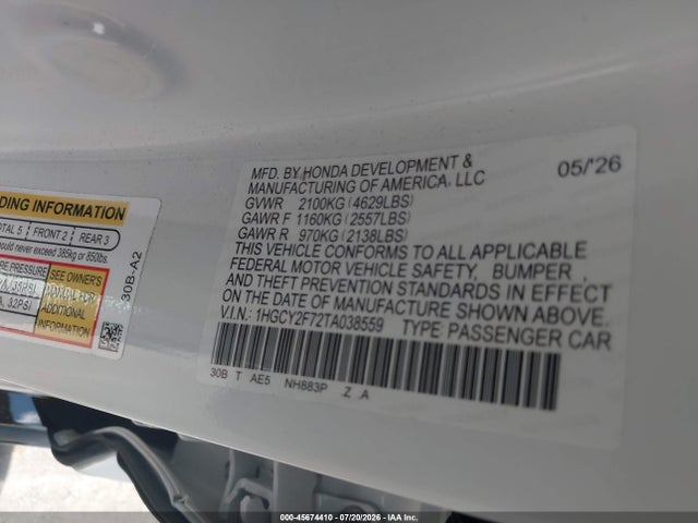 1HGCY2F72TA038559 Honda Accord Hybrid Sport-l