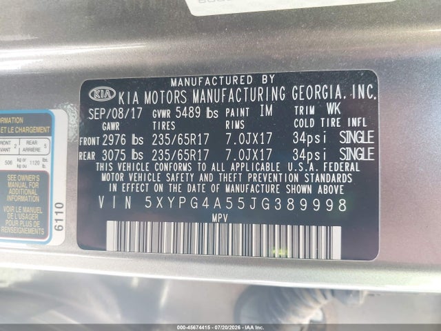 KIA Sorento 3.3l Lx 2018 5XYPG4A55JG389998 Image 9