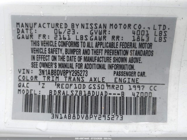 45674445 :رقم المزاد ، 3N1AB8DV8PY295273 vin ، 2023 Nissan Sentra Sr Xtronic Cvt مزاد بيع