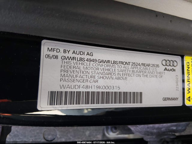 Aukcja sprzedaży 2009 Audi A4 2.0t/2.0t Special Edition, vin: WAUDF48H19K000315, numer aukcji: 45674484