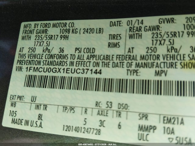Ford ESCAPE SE 2014 1FMCU0GX1EUC37144 Image 9