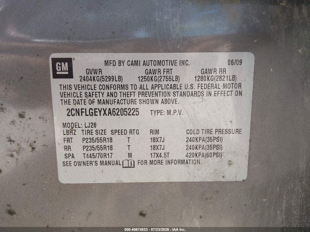 Aukcja sprzedaży 2010 Chevrolet Equinox Ltz, vin: 2CNFLGEYXA6205225, numer aukcji: 45674533