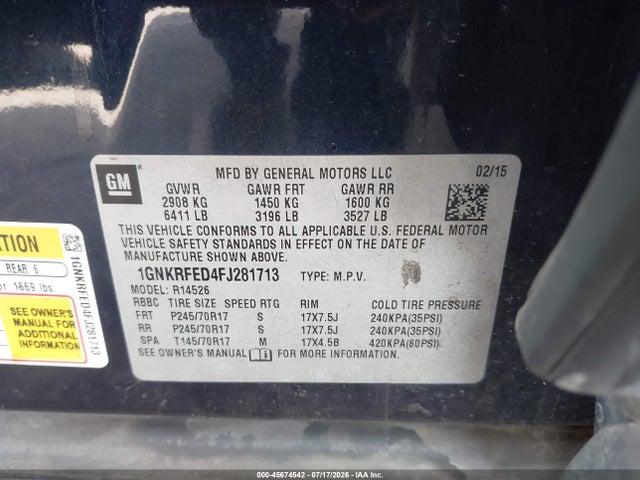 1GNKRFED4FJ281713 Chevrolet Traverse Ls