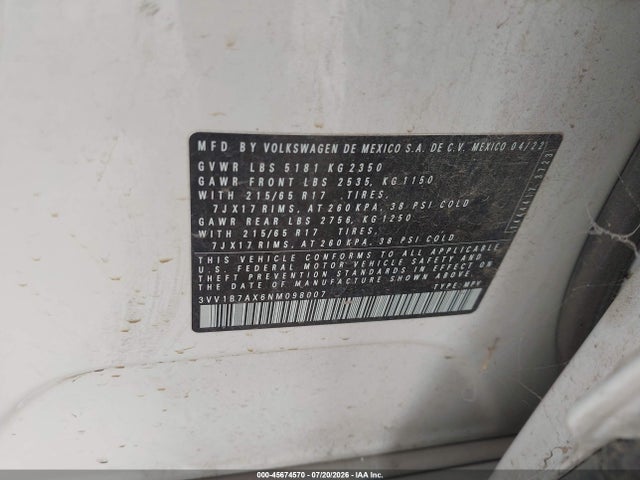 3VV1B7AX6NM098007 Volkswagen Tiguan 2.0t S