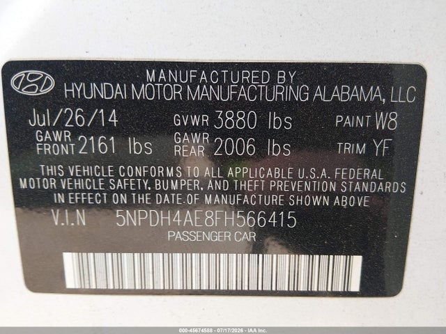 Hyundai ELANTRA SE 2015 5NPDH4AE8FH566415 Image 9