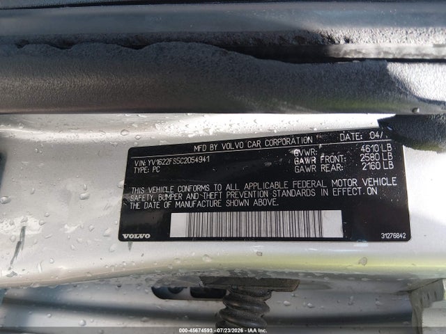 Aukcja sprzedaży 2012 Volvo S60 T5, vin: YV1622FS5C2054941, numer aukcji: 45674593