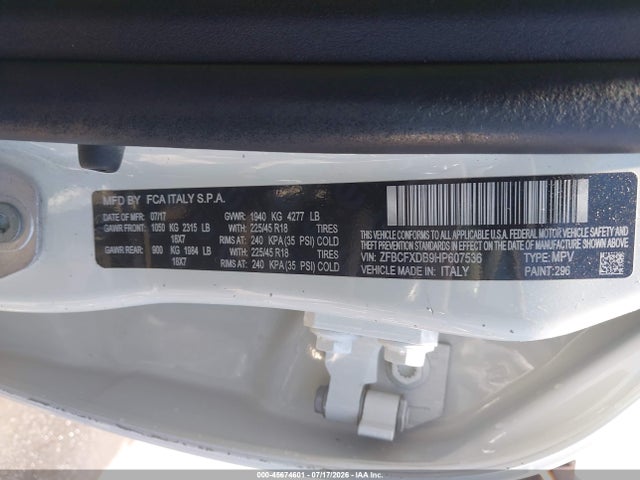ZFBCFXDB9HP607536 Fiat 500x Lounge Fwd