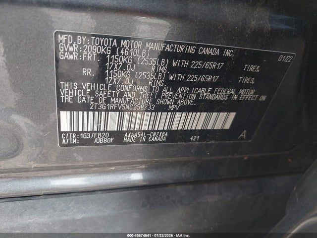 Toyota RAV4 LE 2022 2T3G1RFV5NC258733 Image 9