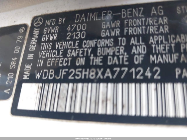 Aukcja sprzedaży 1999 Mercedes-benz E 300 Diesel, vin: WDBJF25H8XA771242, numer aukcji: 45674643