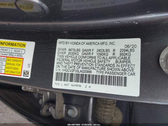 1HGCV2F33LA020996 Honda Accord Sport 2.0t