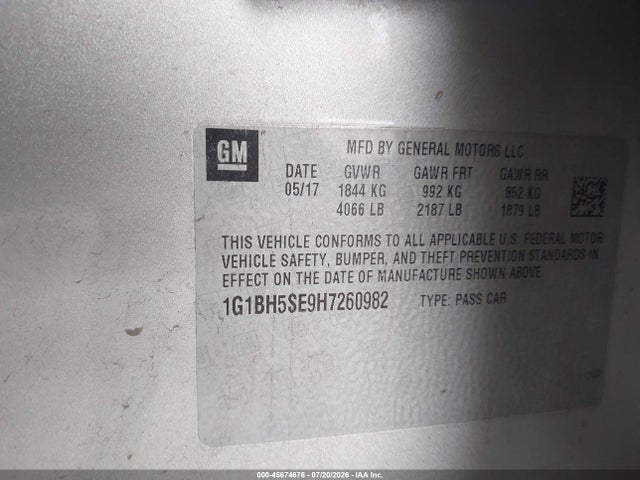 1G1BH5SE9H7260982 Chevrolet Cruze Lt Auto