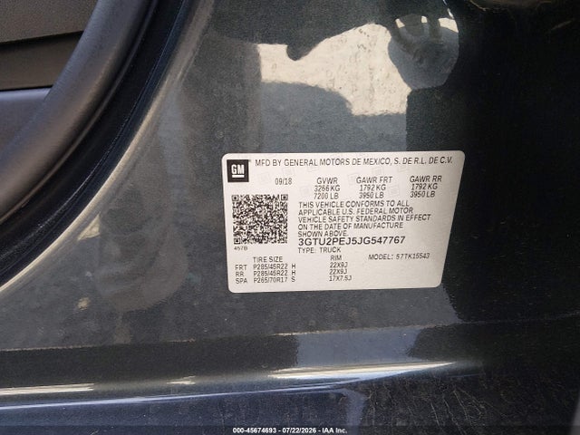 45674693 :رقم المزاد ، 3GTU2PEJ5JG547767 vin ، 2018 Gmc Sierra 1500 Denali مزاد بيع