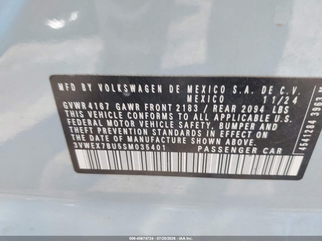 45674724 :رقم المزاد ، 3VWEX7BU5SM035401 vin ، 2025 Volkswagen Jetta 1.5t Se مزاد بيع