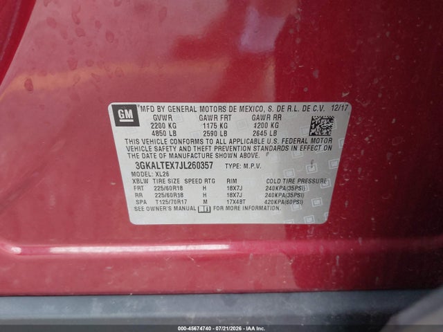 Продаж на аукціоні авто 2018 Gmc Terrain Sle, vin: 3GKALTEX7JL260357, номер лоту: 45674740