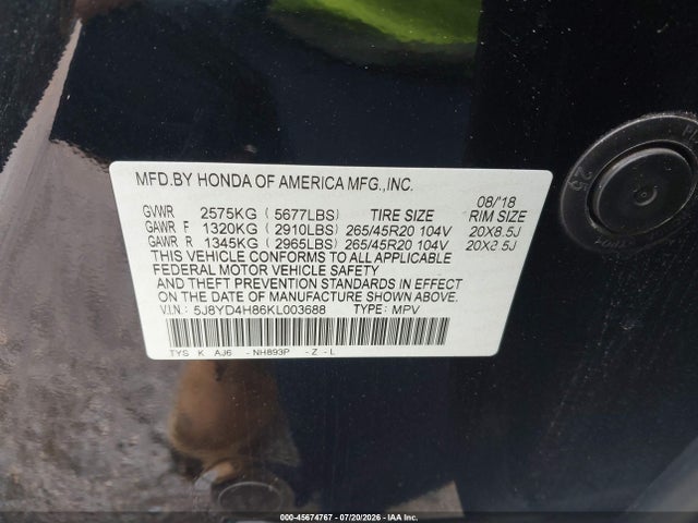 Продаж на аукціоні авто 2019 Acura Mdx Advance Pkg, vin: 5J8YD4H86KL003688, номер лоту: 45674767