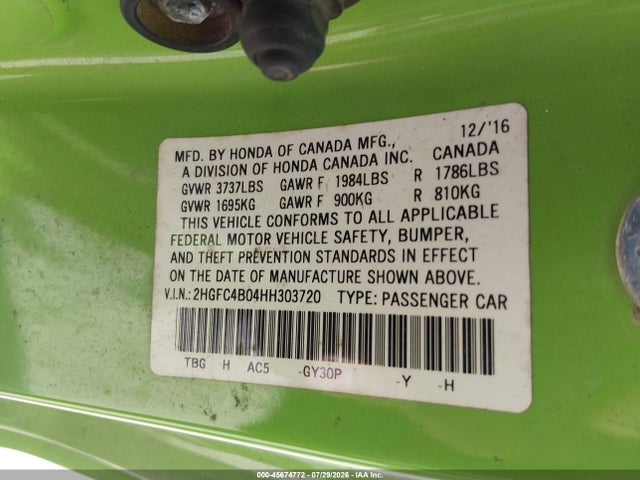 2HGFC4B04HH303720 Honda Civic Lx-p