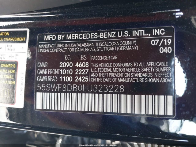 Продажа на аукционе авто 2020 Mercedes-benz C 300, vin: 55SWF8DB0LU323228, номер лота: 45674820