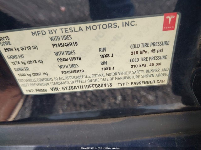 Tesla Model S 60/70/85 2015 5YJSA1H10FF080418 Image 9