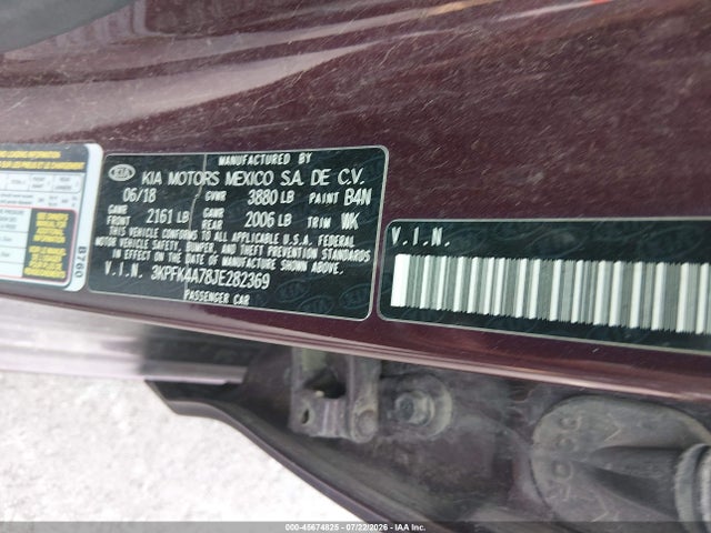 45674825 :رقم المزاد ، 3KPFK4A78JE282369 vin ، 2018 Kia Forte Lx مزاد بيع