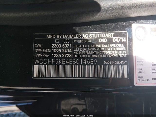 Aukcja sprzedaży 2014 Mercedes-benz E 350, vin: WDDHF5KB4EB014689, numer aukcji: 45674835