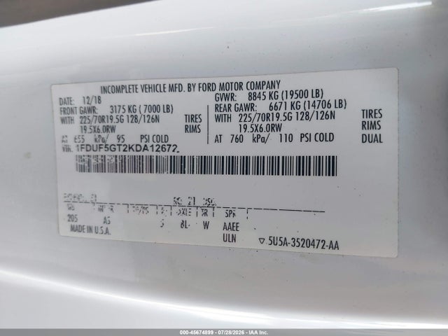 Ford F-550 Chassis Xl 2019 1FDUF5GT2KDA12672 Image 9