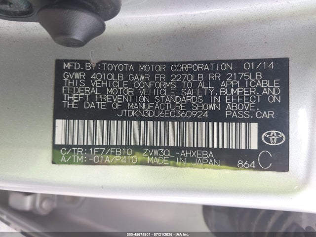 Toyota Prius Two 2014 JTDKN3DU6E0360924 Image 9