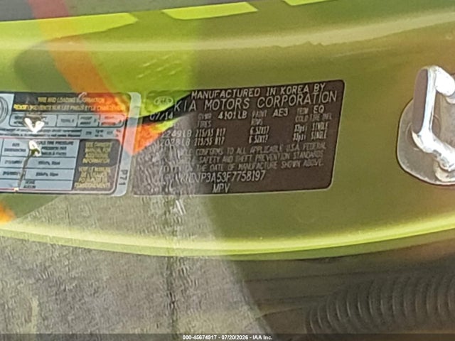 45674917 :رقم المزاد ، KNDJP3A53F7758197 vin ، 2015 Kia Soul + مزاد بيع