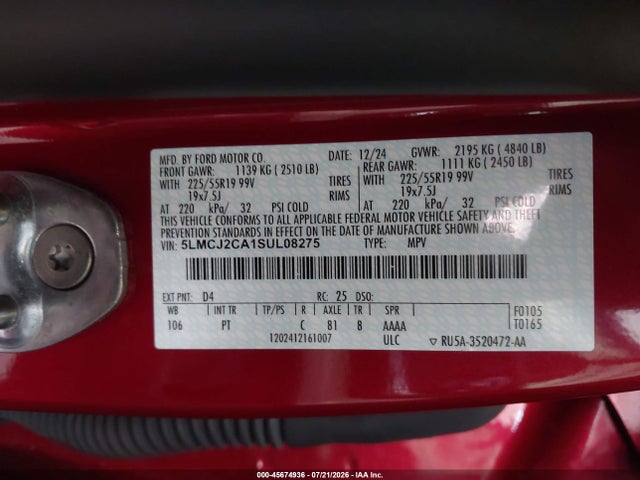 Продаж на аукціоні авто 2025 Lincoln Corsair Reserve, vin: 5LMCJ2CA1SUL08275, номер лоту: 45674936