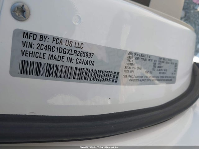 45674955 :رقم المزاد ، 2C4RC1DGXLR265997 vin ، 2020 Chrysler Voyager Lxi مزاد بيع
