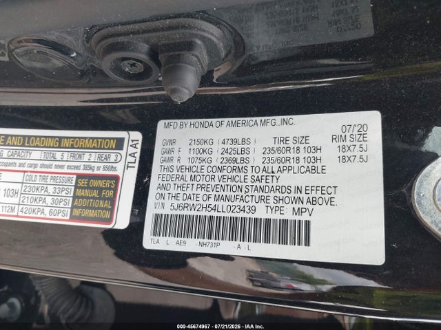 Honda Cr-v Awd Ex 2020 5J6RW2H54LL023439 Image 9