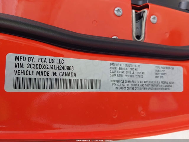 2C3CDXGJ4LH240908 Dodge Charger Scat Pack Rwd