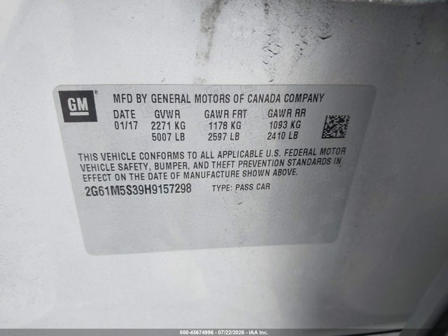45674996 :رقم المزاد ، 2G61M5S39H9157298 vin ، 2017 Cadillac Xts Luxury مزاد بيع