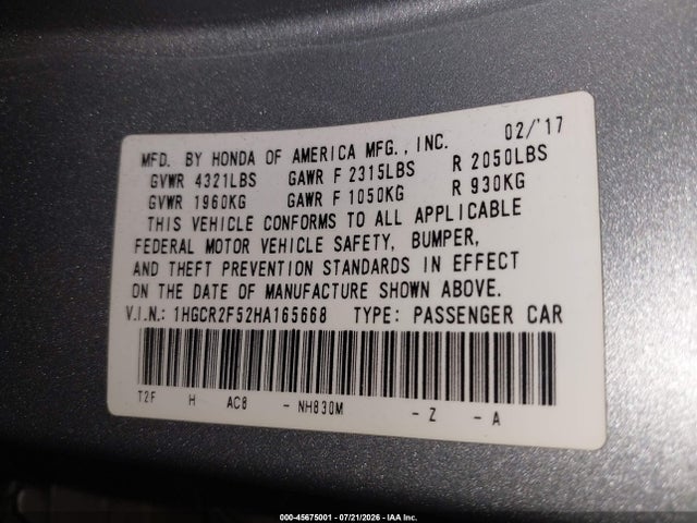 1HGCR2F52HA165668 Honda Accord Sport
