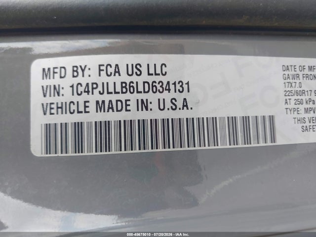 1C4PJLLB6LD634131 Jeep Cherokee Latitude Plus Fwd