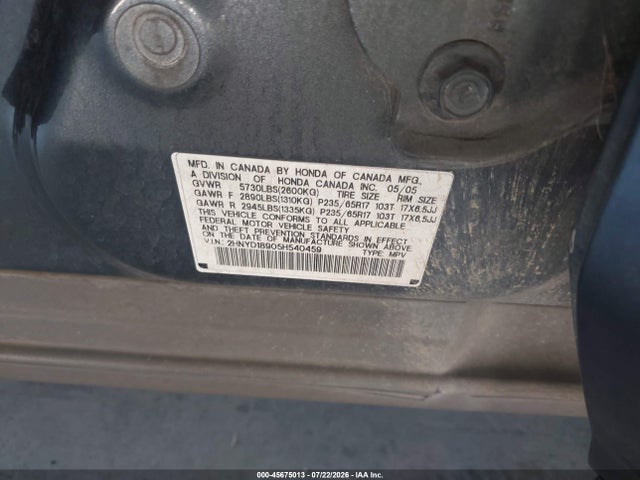 45675013 :رقم المزاد ، 2HNYD18905H540459 vin ، 2005 Acura Mdx مزاد بيع