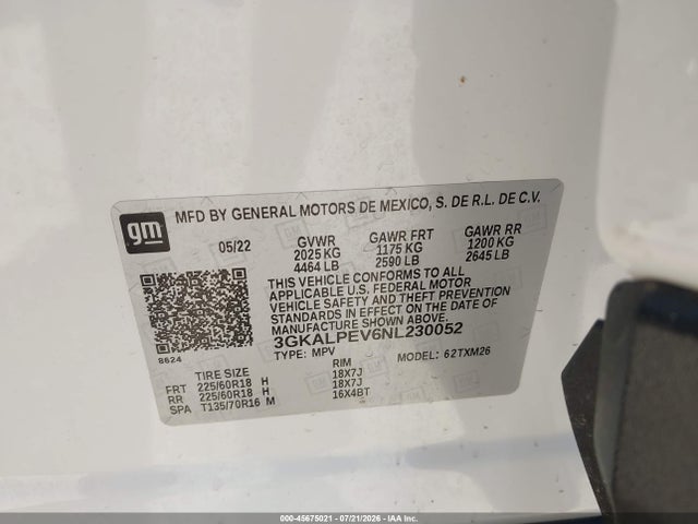 Продажа на аукционе авто 2022 Gmc Terrain Fwd Slt, vin: 3GKALPEV6NL230052, номер лота: 45675021