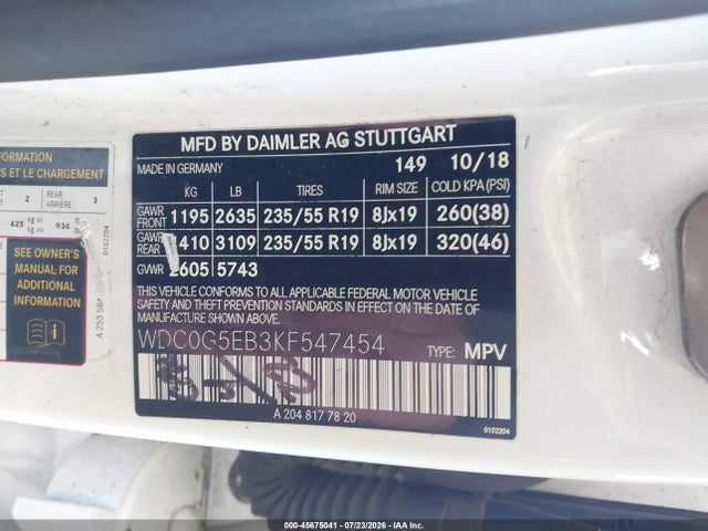 Продаж на аукціоні авто 2019 Mercedes-benz Glc 350e 4matic, vin: WDC0G5EB3KF547454, номер лоту: 45675041