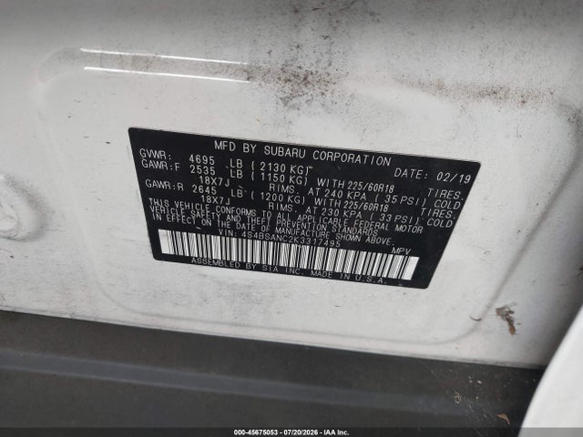 Продажа на аукционе авто 2019 Subaru Outback 2.5i Limited, vin: 4S4BSANC2K3317495, номер лота: 45675053