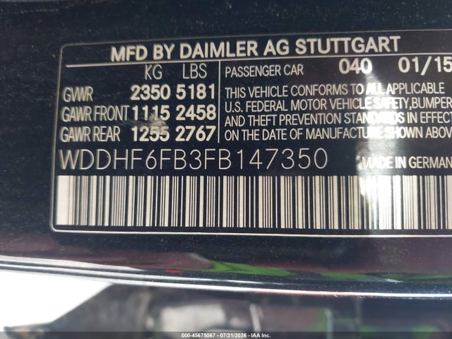 Aukcja sprzedaży 2015 Mercedes-benz E 400, vin: WDDHF6FB3FB147350, numer aukcji: 45675067