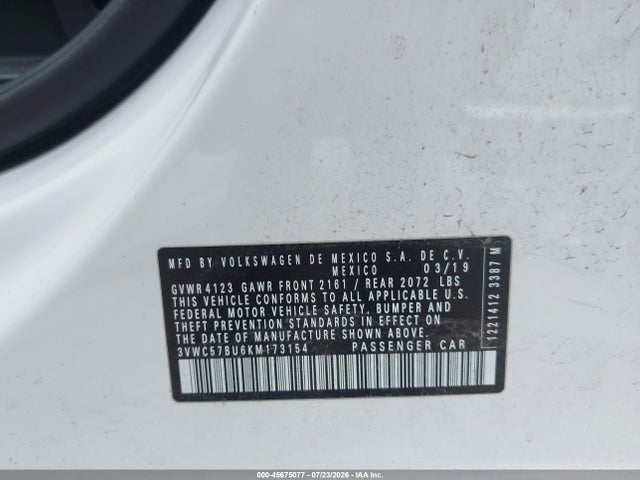 Продажа на аукционе авто 2019 Volkswagen Jetta 1.4t R-line/1.4t S/1.4t Se, vin: 3VWC57BU6KM173154, номер лота: 45675077