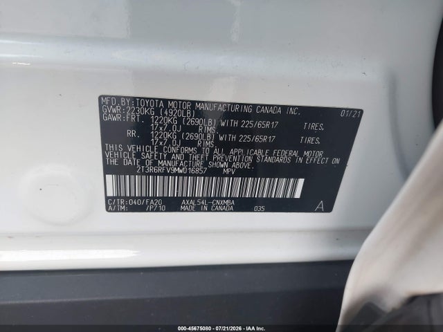 2T3R6RFV9MW016857 Toyota Rav4 Hybrid Xle