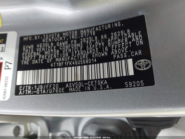 Продаж на аукціоні авто 2016 Toyota Camry Se, vin: 4T1BF1FK4GU568014, номер лоту: 45675094