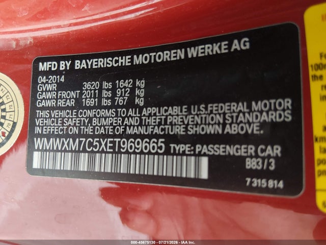Продаж на аукціоні авто 2014 Mini Hardtop Cooper S, vin: WMWXM7C5XET969665, номер лоту: 45675130