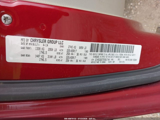 45675132 :رقم المزاد ، 2C4RDGBG7ER361740 vin ، 2014 Dodge Grand Caravan Se مزاد بيع