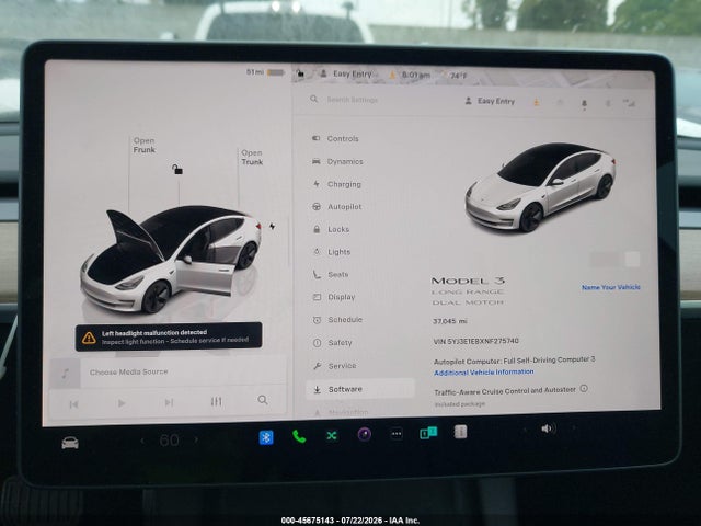 5YJ3E1EBXNF275740 Tesla Model 3 Long Range Dual Motor All-wheel Drive
