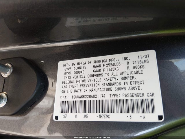 Продаж на аукціоні авто 2008 Acura Tl 3.2, vin: 19UUA66228A021174, номер лоту: 45675155